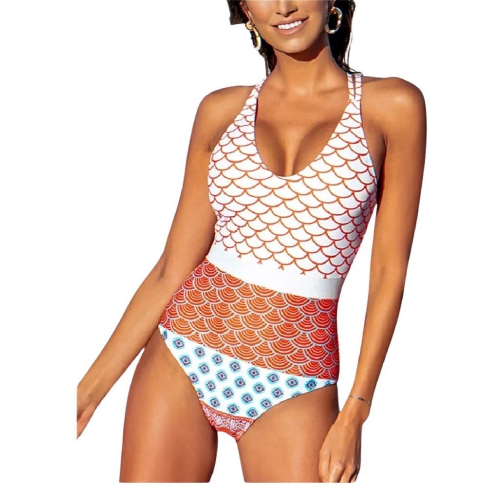 NWT Cupshe Women's Beautiful World Print One Piece Swimsuit.  Large